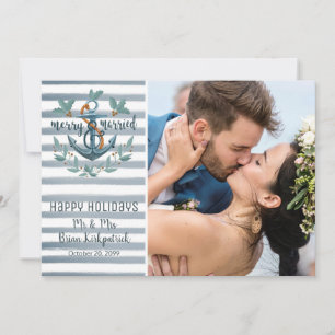 Cartão De Festividades Recém-casados Foto de casamento náutico FELIZES E