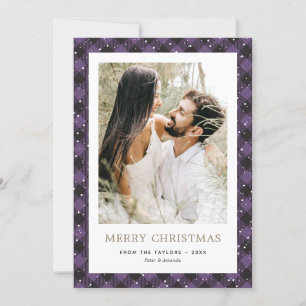 Cartão De Festividades Recém-casados Foto Dourada de Neve Roxa Feliz Nata