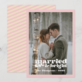 Cartão De Festividades Recém-Casados Natal Rosa e Champanhe