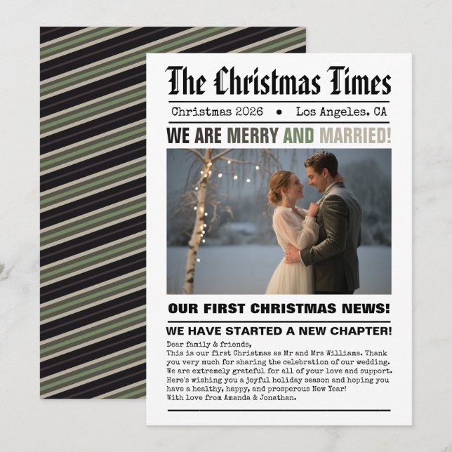 Cartão De Festividades Recém-casados Nossa Primeira Foto de Natal em Esti (Frente/Verso)