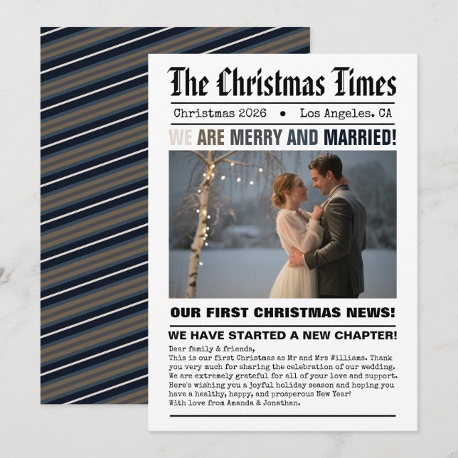 Cartão De Festividades Recém-casados Nossa Primeira Foto de Natal em Esti (Frente/Verso)