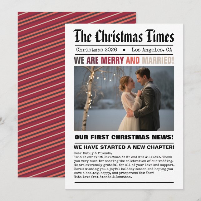 Cartão De Festividades Recém-casados Nossa Primeira Foto de Natal em Esti (Frente/Verso)