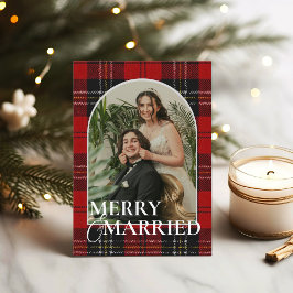 Cartão De Festividades Recém-casados Rustico Moderno Xadrez Tartan Vermel