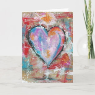 Cartão De Festividades Reckless Heart Abstract Art Painting Pink Red Blue