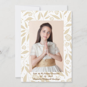 Cartão De Festividades Recuerdo de Mi Primera Comunión Hojas Doradas