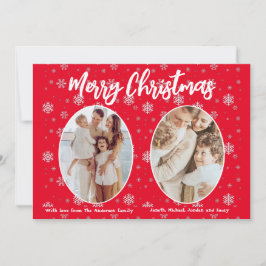 Cartão De Festividades Red 2 Fotografias Flocos de Neve Bonitos Modernos 