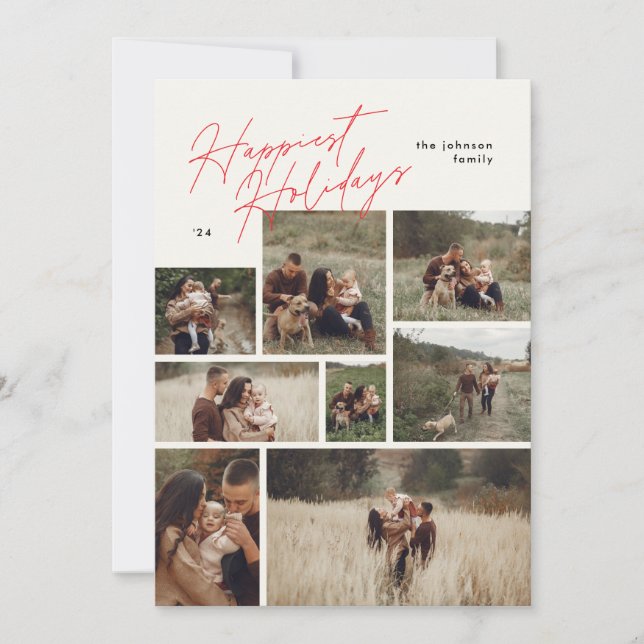 Cartão De Festividades Red 8 Fotografia do Natal de Colagem Moderna mais  (Frente)