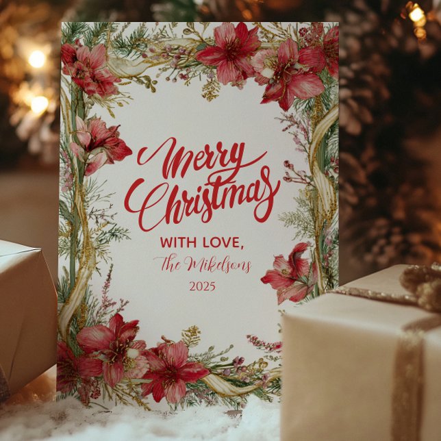 Cartão De Festividades Red Amaryllis Natal (Criador carregado)