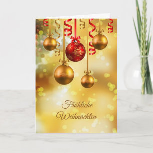 Cartão De Festividades Red and gold baubles no Natal alemão