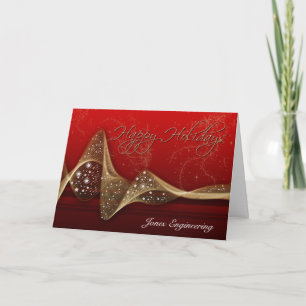 Cartão De Festividades Red and Gold Glitter Ribbon Happy Holidays