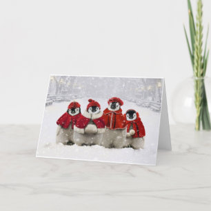 Cartão De Festividades Red and White Christmas Penguins Design