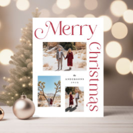 Cartão De Festividades Red and White Felry Christmas Modern Type Photo