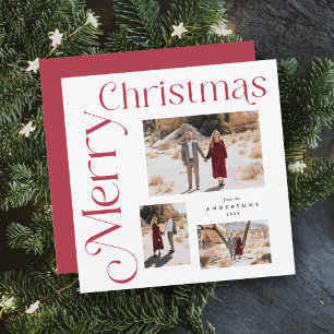 Cartão De Festividades Red and White Felry Christmas Modern Type Photo