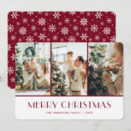 Cartão De Festividades Red and White Snowflakes Photo Christmas Card