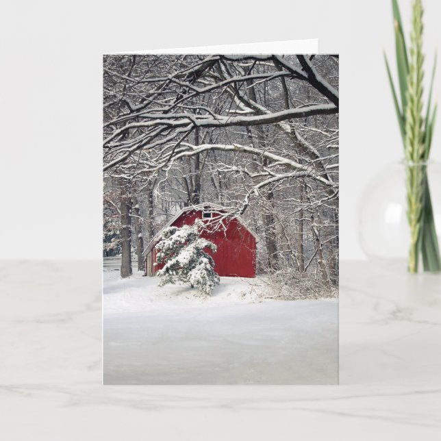 Cartão De Festividades Red Barn na neve 2011 (Frente)