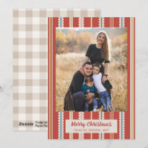 Red Beige Scalloped Stripes Photo Merry Christmas