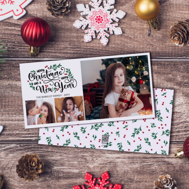 Cartão De Festividades Red Berries 3 Foto Felry Feliz ano novo de Natal (Criador carregado)