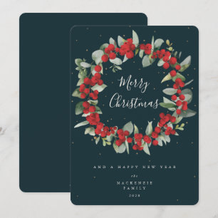 Cartão De Festividades Red Berries+Eucalyptus Christmas Wreath Non-Photo