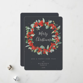 Cartão De Festividades Red Berries+Eucalyptus Christmas Wreath Non-Photo
