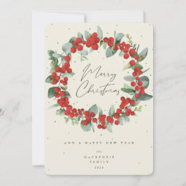 Cartão De Festividades Red Berries+Eucalyptus Christmas Wreath Non-Photo