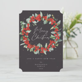 Cartão De Festividades Red Berries+Eucalyptus Christmas Wreath Non-Photo