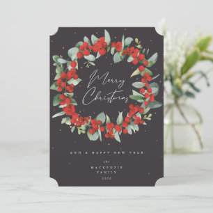 Cartão De Festividades Red Berries+Eucalyptus Christmas Wreath Non-Photo