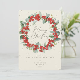 Cartão De Festividades Red Berries+Eucalyptus Coroa de Natal Não-Foto
