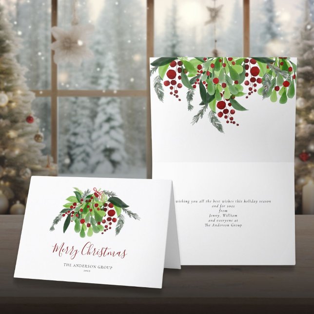 Cartão De Festividades Red Berries Greenery Business Natal (Red Berries Greenery Corporate Business Christmas Holiday Card)