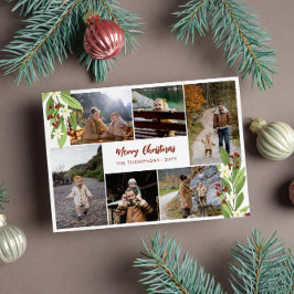 Cartão De Festividades Red Berries Greenery Foto Colagem Feliz Natal