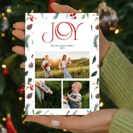 Cartão De Festividades Red Berry Botanical de Alegria Moderna 3 Foto Nata