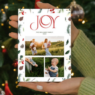 Cartão De Festividades Red Berry Botanical de Alegria Moderna 3 Foto Nata