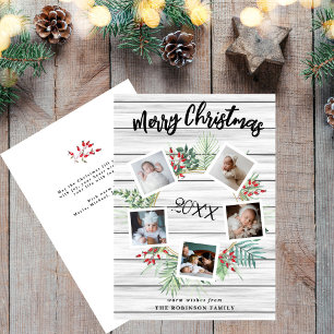 Cartão De Festividades Red Berry Christmas Wreath 5 Photo Saudação