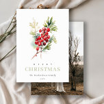 Cartão De Festividades Red Berry Fir Winter Christmas Photo Watercolor<br><div class="desc">Se precisar de mais alguma personalização,  por favor,  sinta-se à vontade para me enviar uma mensagem em yellowfebstudio@gmail.com.</div>