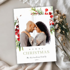 Cartão De Festividades Red Berry Fir Winter Christmas Watercolor Photo