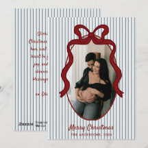 Red Blue Stripes & Bow Frame Christmas Photo