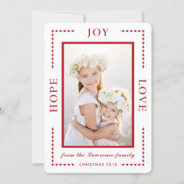 Cartão De Festividades Red Border Hope Joy Love Modern Christmas Photo