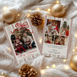 Cartão De Festividades Red Bow Family Photo Christmas Holiday Card