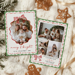Cartão De Festividades Red Bow Family Photo Christmas Holiday Card