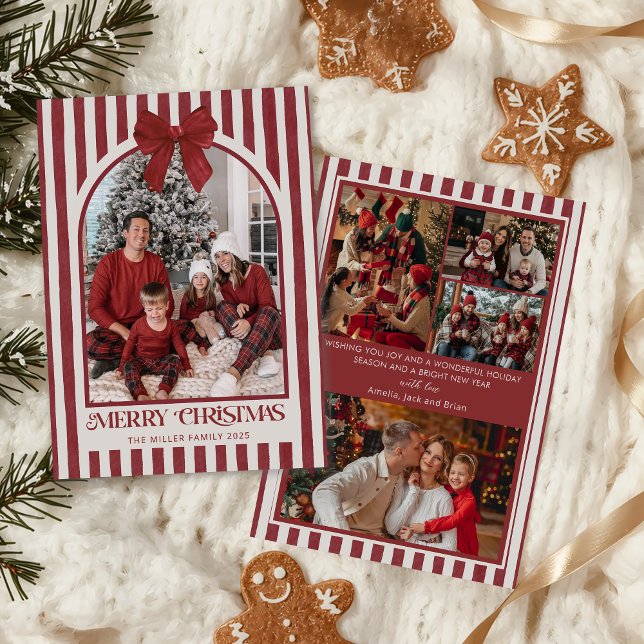 Cartão De Festividades Red Bow Family Photo Christmas Holiday Card (Criador carregado)