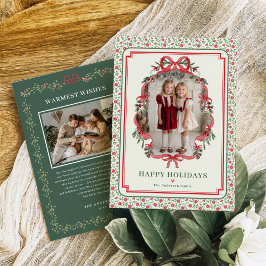 Cartão De Festividades Red Bow Farmhouse Charm Christmas Photo