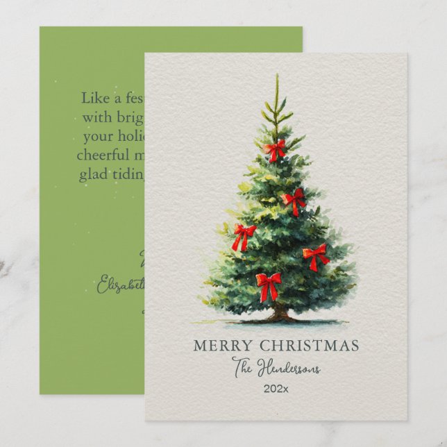 Cartão De Festividades Red Bows Merry Christmas Tree (Frente/Verso)
