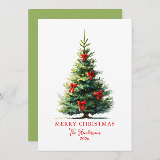 Cartão De Festividades Red Bows Ribbons Merry Christmas Tree Card