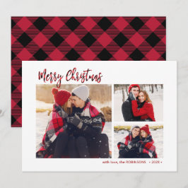 Cartão De Festividades Red Buffalo Xadrez Rustic 3 Multi Photo Christmas