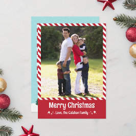 Cartão De Festividades Red Candy Cane Stripe Merry Christmas Photo Card