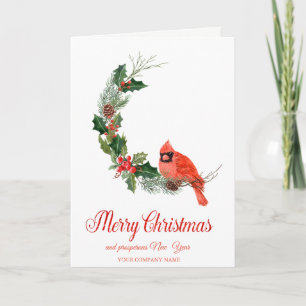 Cartão De Festividades Red Cardinal Bird Holly Berry Christmas