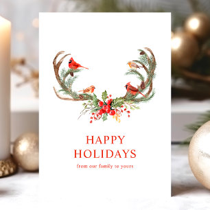 Cartão De Festividades Red Cardinal Birds Felizes Feriados Deer Antlers