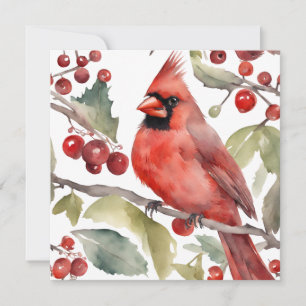 Cartão De Festividades Red Cardinal e Wild Berries Natal