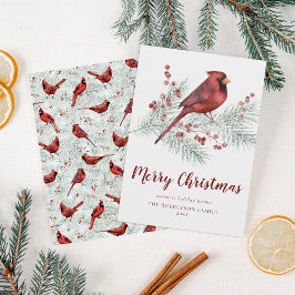 Cartão De Festividades Red Cardinal Snowy Pine Branch Natal