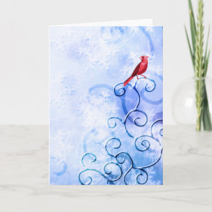 Cartão De Festividades Red Cardinal & Swirls: Pássaro de inverno bonito
