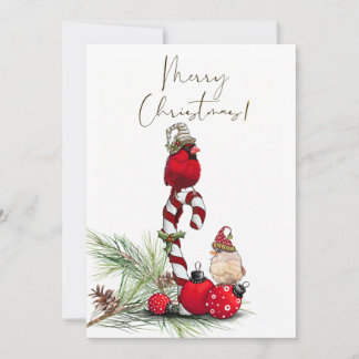Cartão De Festividades Red Cardinale Bird Watercolor Natal